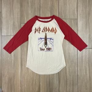 Def Leppard Tour 1981 Raglan Baseball Tee Men’s Large Red White Cotton
